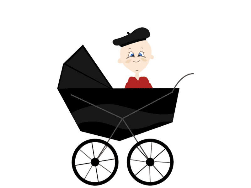 cartoon gif of baby in buggy