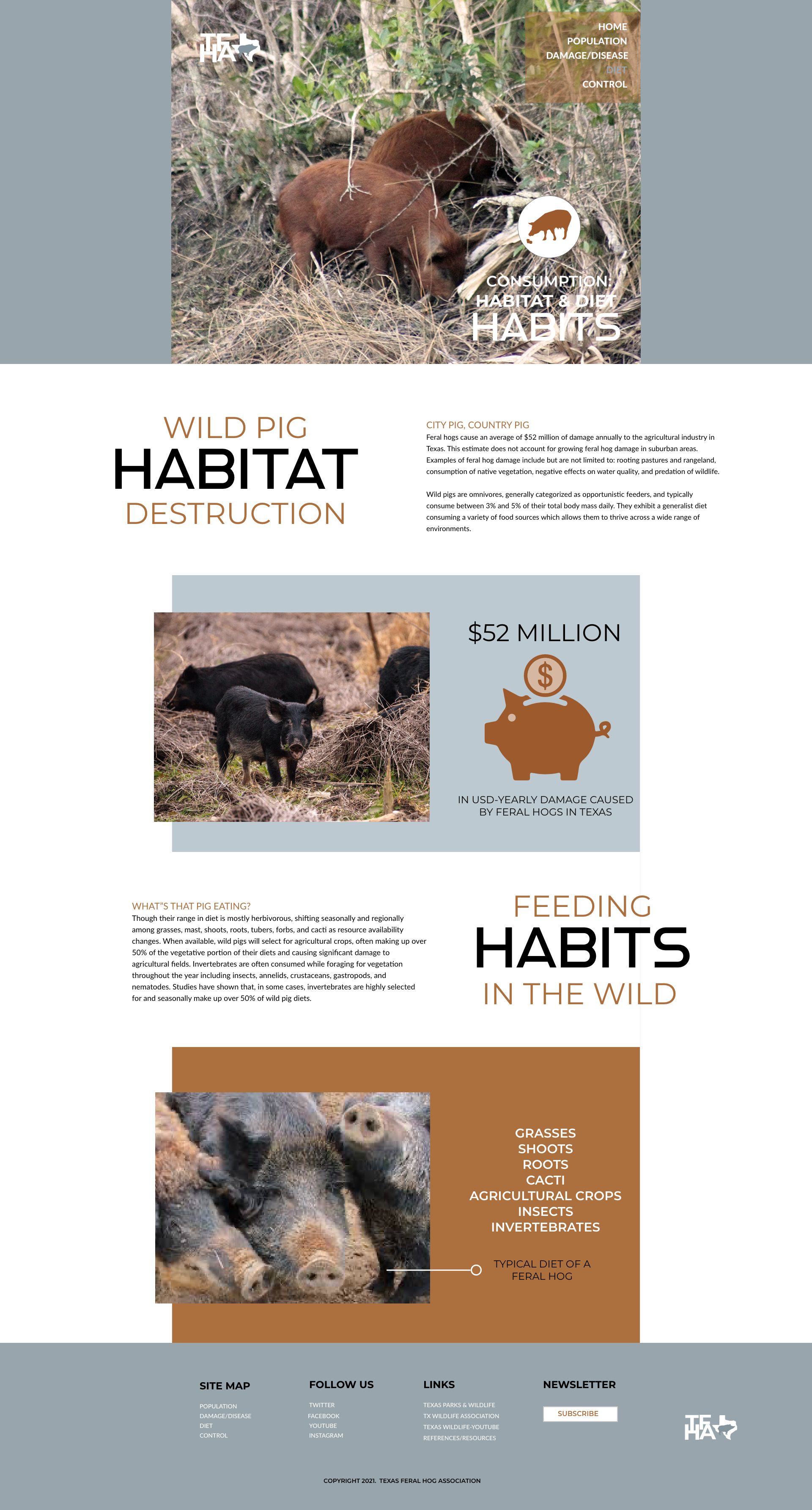 screenshot of Feral Hog website pig diet page
