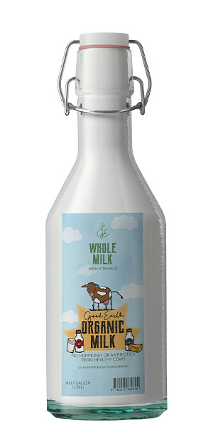milk bottle with good earth label