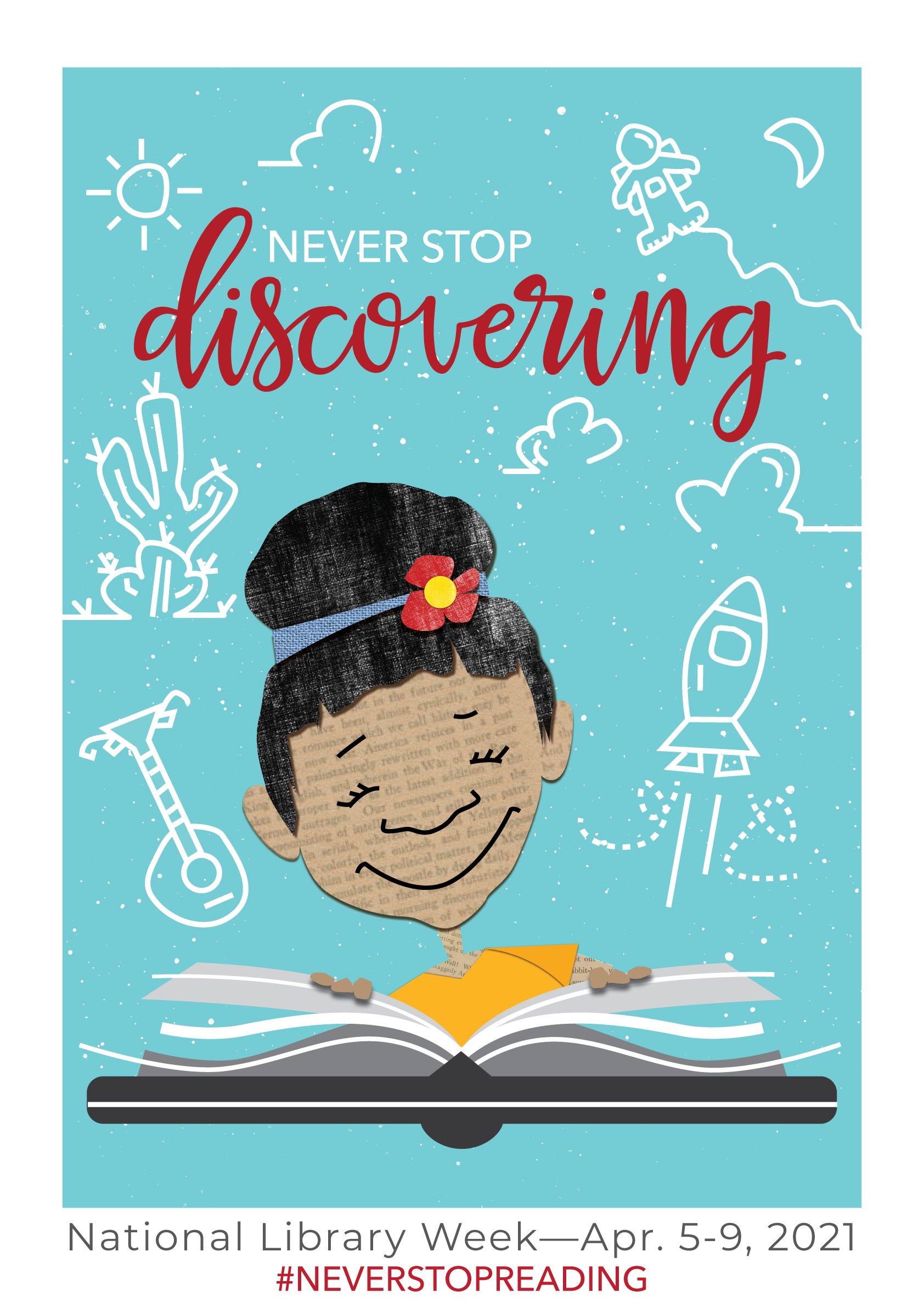 stamp with girl reading a book