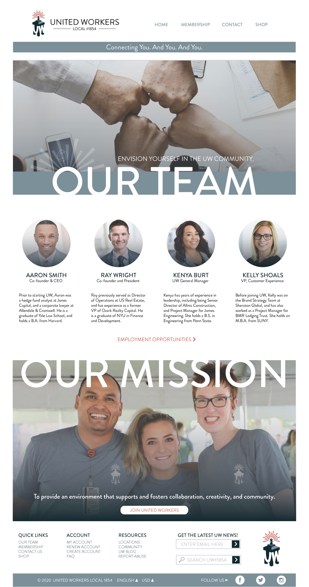 screenshot of UW website about page