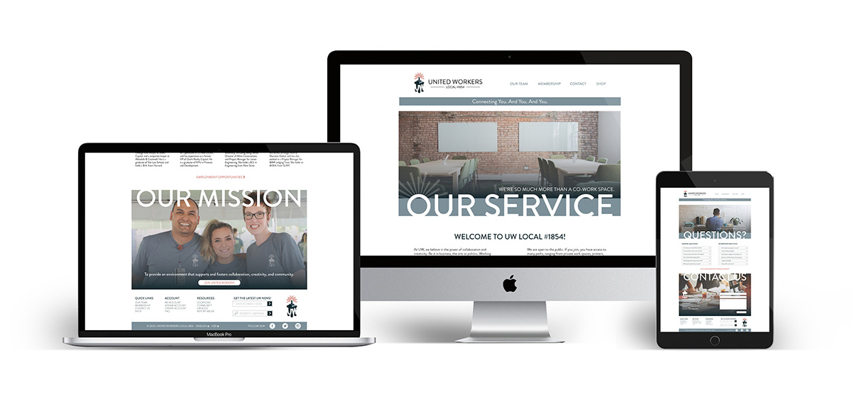 laptop, desktop, and mobile view of the website design